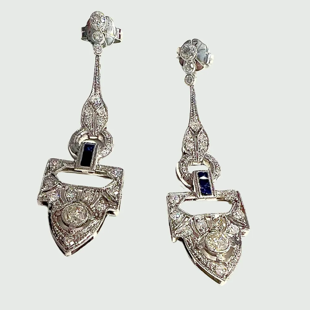 Стилни обеци Art Deco Платина Диаманти