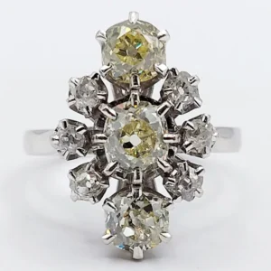 Пръстен Маркиз Art Deco бяло злато, жълт диамант и бял диамант