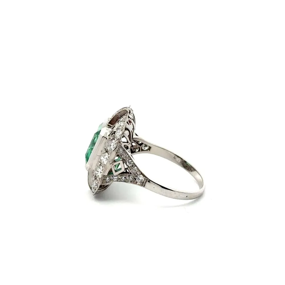 Пръстен Art Deco - Колумбийски смарагд и диаманти в 18K бяло злато