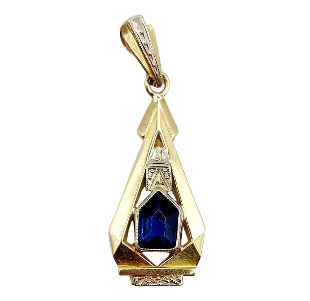 Висулка Art Deco жълто злато и синьо стъкло (около 1930 г.)