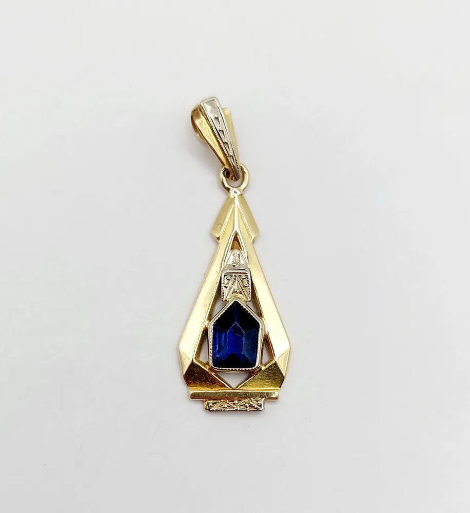 Висулка Art Deco жълто злато и синьо стъкло (около 1930 г.)