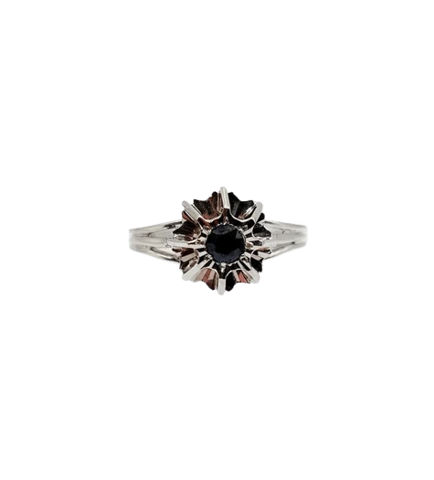 Пръстен Солитер Art Deco бяло злато, естествен сапфир (около 1980 г.)
