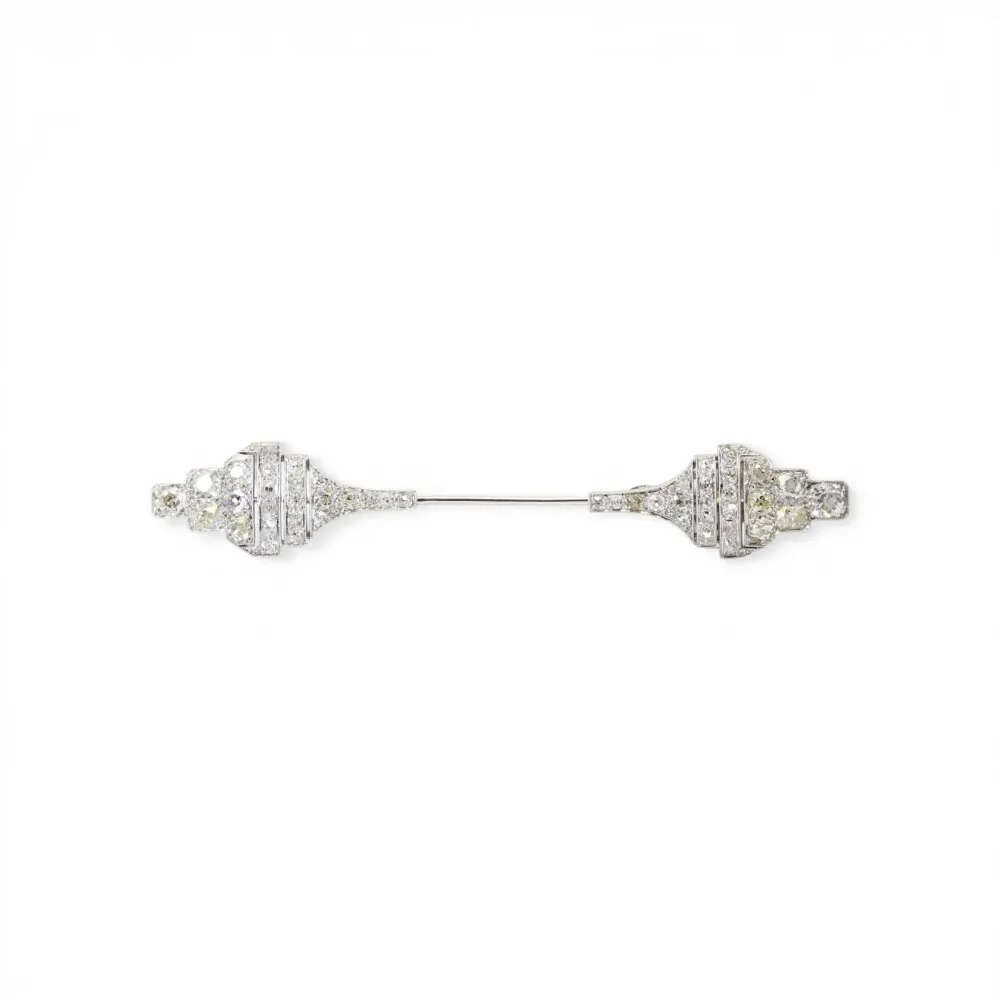 Art Deco - Игла за жабо от Платина, бяло злато и диаманти