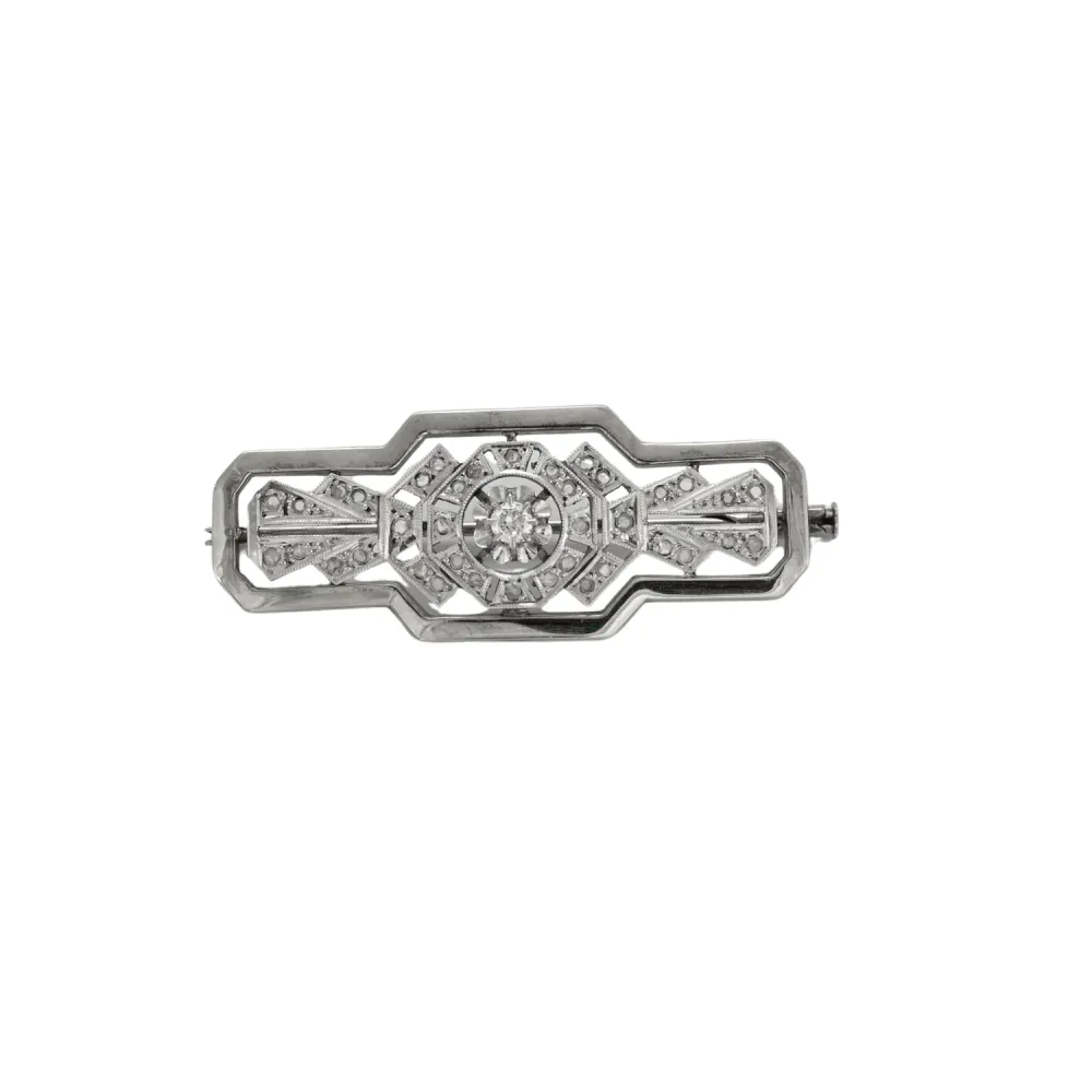 Малка брошка Art Deco злато Платина диаманти