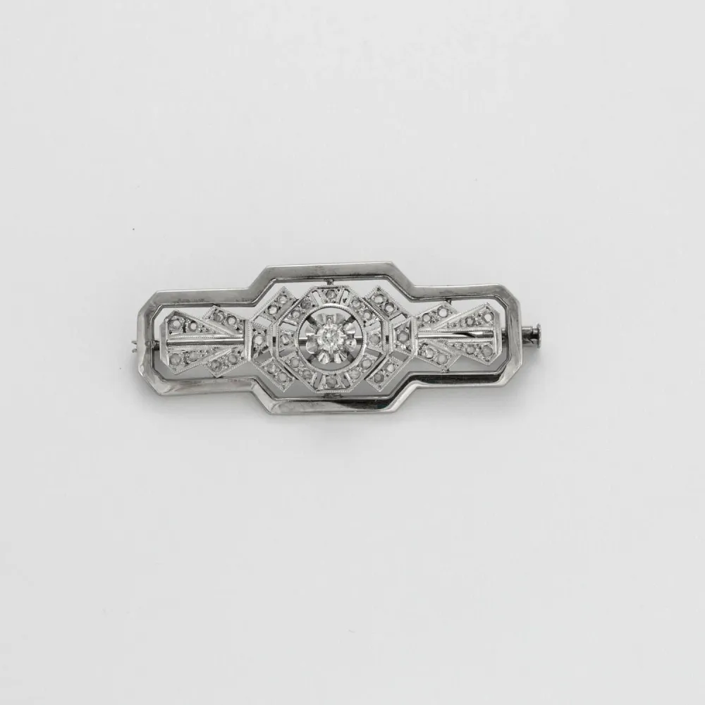 Малка брошка Art Deco злато Платина диаманти