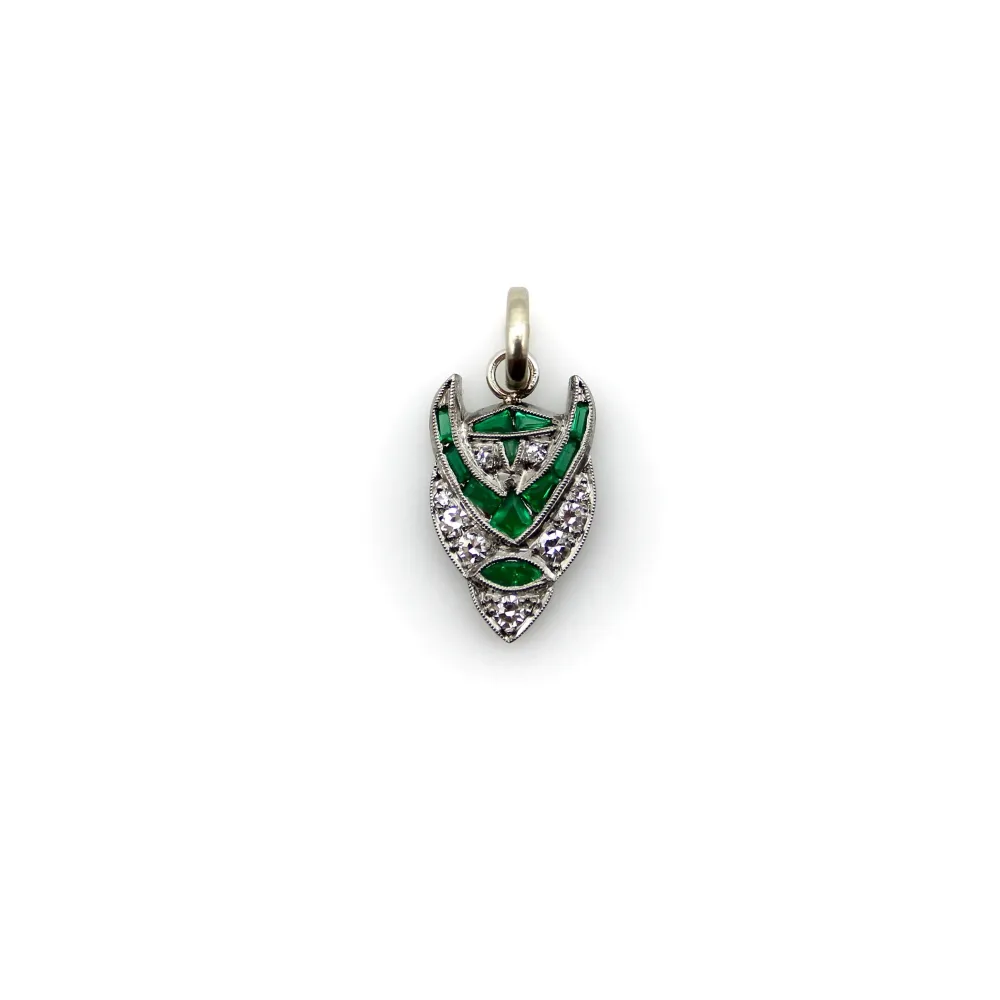 Art Deco - Висулка с лице на дявол от Платина, диаманти и изумруди