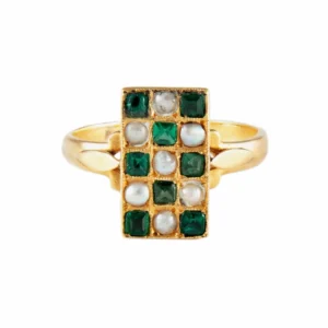 Пръстен Art Deco Шахматна дъска с жълто злато