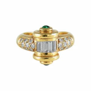Стил пръстен Art Deco диаманти и изумруди