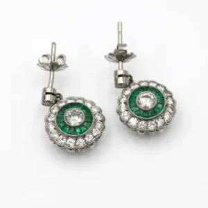 Art Deco - Висящи обеци от Платина 950, изумруди и диаманти 1,80 ct