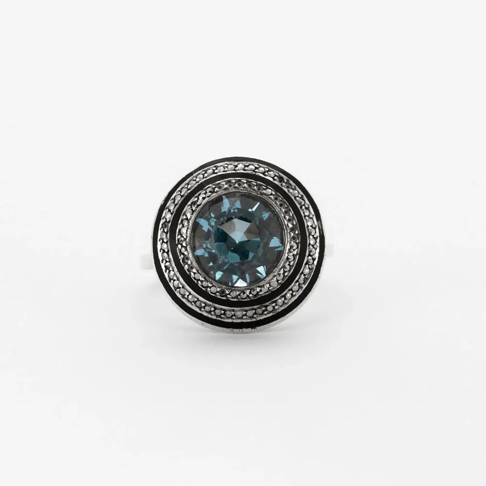 Пръстен Art Deco Имейл на Marcasite Сребро