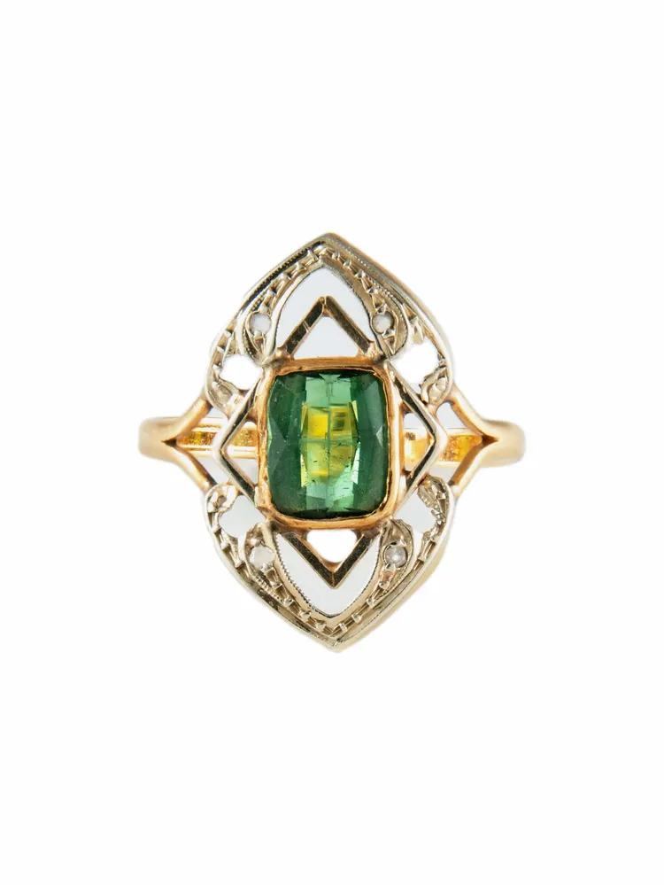 Пръстен Маркиза със зелен турмалин "Art Nouveau".