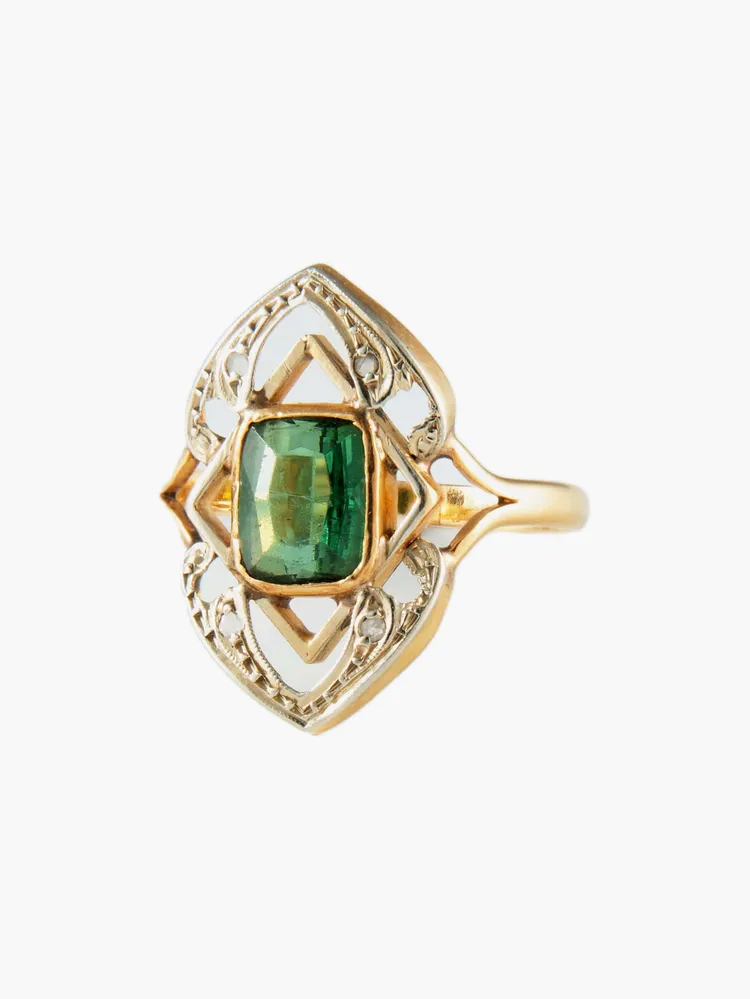Пръстен Маркиза със зелен турмалин "Art Nouveau".