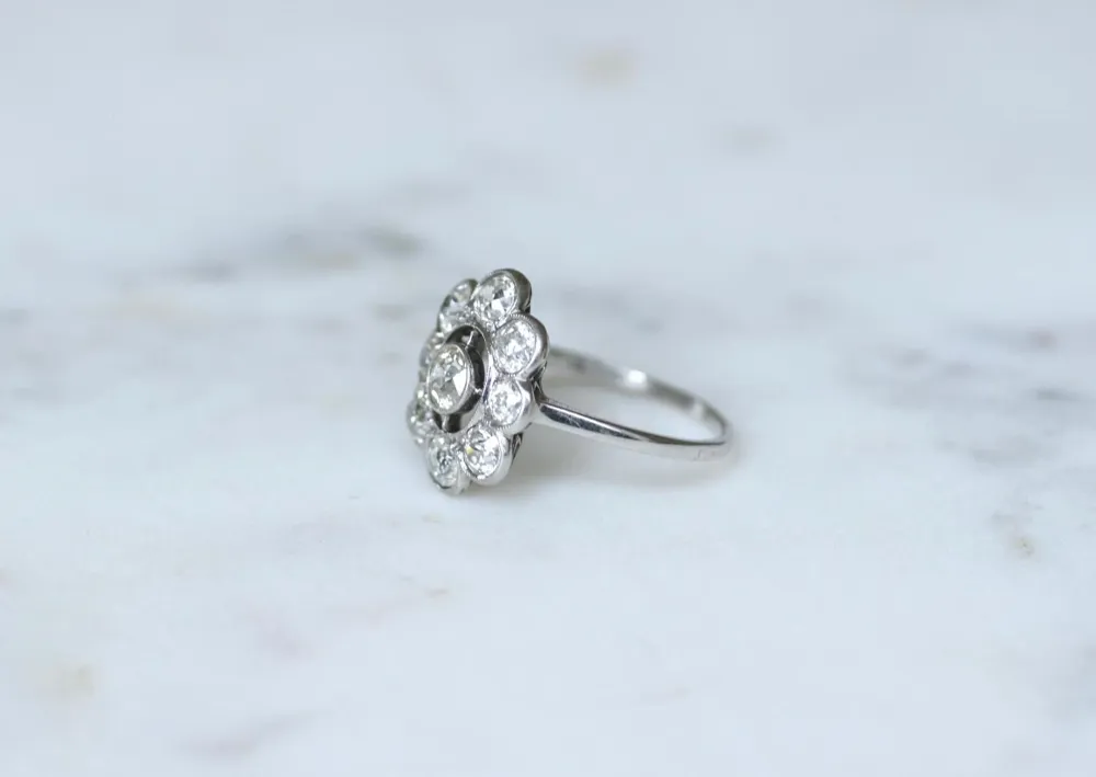 Belle Époque - Овален пръстен Маргаритка от Платина и диаманти 2,95 ct