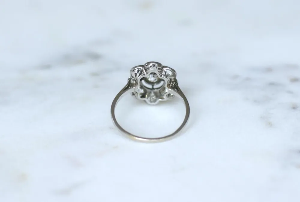 Belle Époque - Овален пръстен Маргаритка от Платина и диаманти 2,95 ct