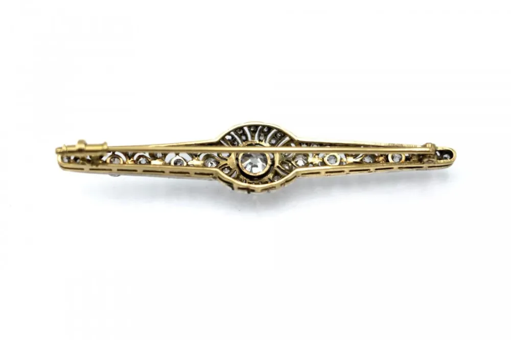 Брошка Belle Époque от жълто злато 585 и Платина, диаманти със стар шлиф 2,50 ct