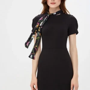 Blugirl Folies Дамска класическа къса рокля, черна с цветен шал