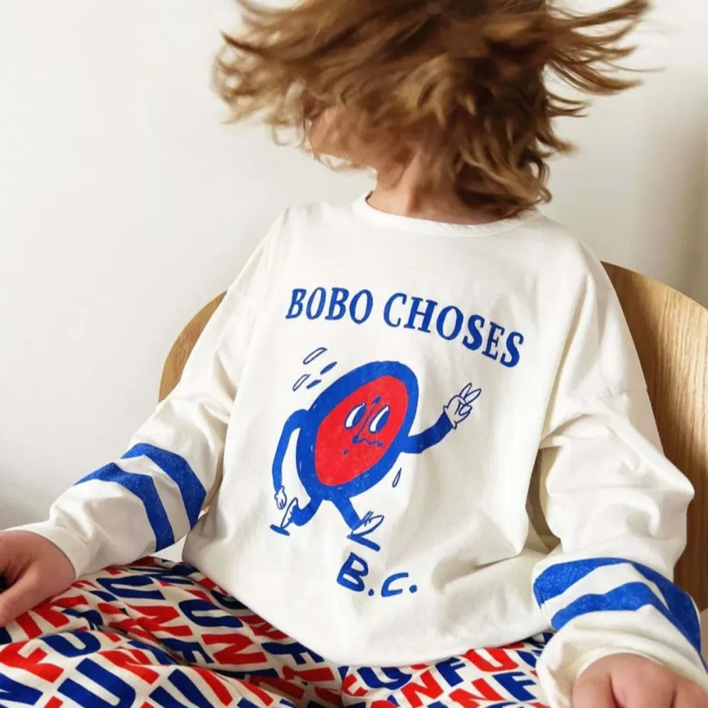 Детска памучна блуза Bobo Choses, бяла с щампа