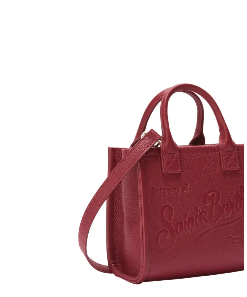 Bordeaux hammered leather Mini Vanity Bag detachable shoulder strap