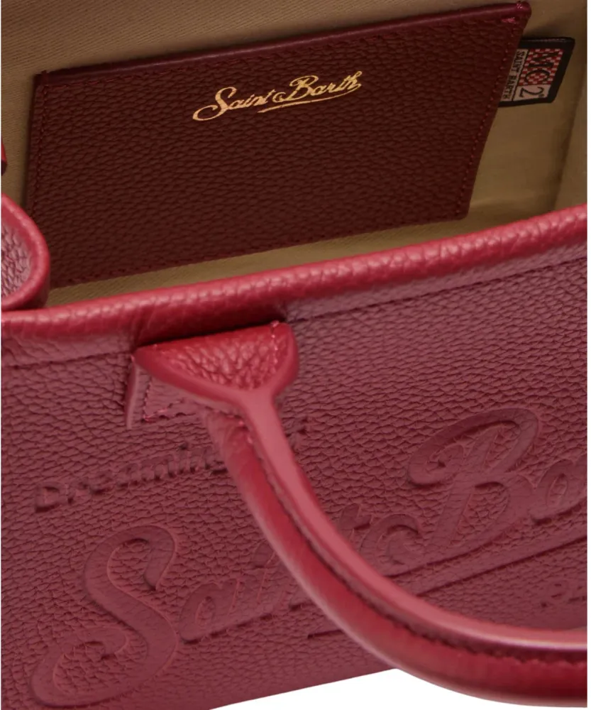Bordeaux hammered leather Mini Vanity Bag detachable shoulder strap