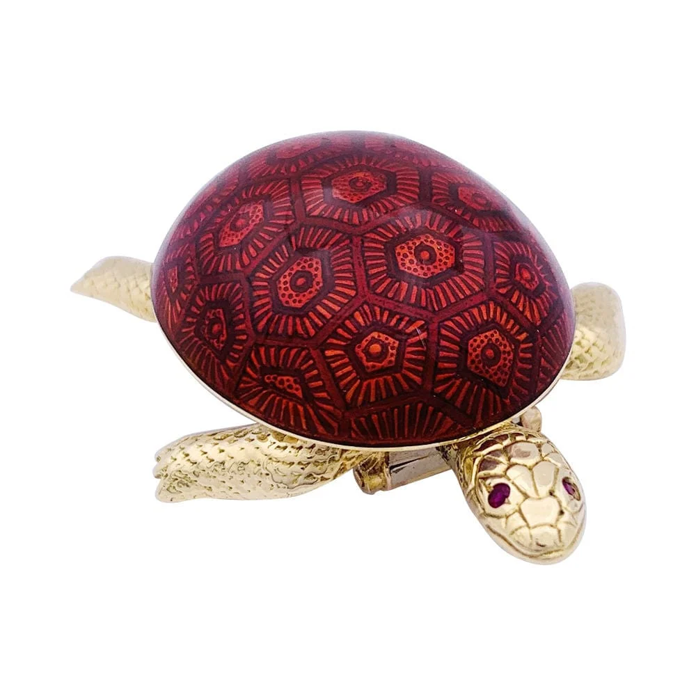ПИН Boucheron, "Костенурка", жълто злато, емайл, рубин.