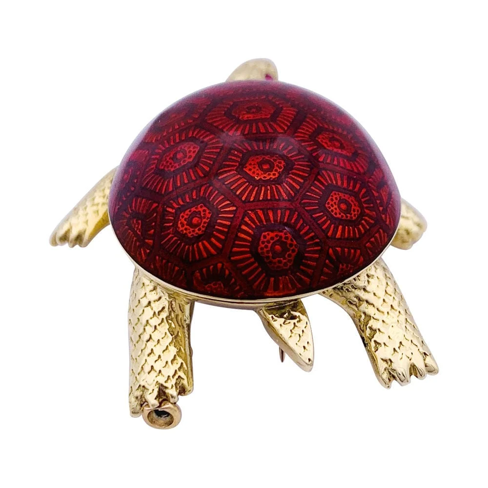 ПИН Boucheron, "Костенурка", жълто злато, емайл, рубин.