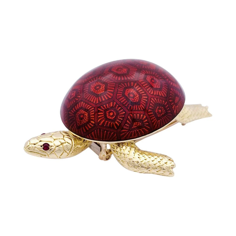 ПИН Boucheron, "Костенурка", жълто злато, емайл, рубин.