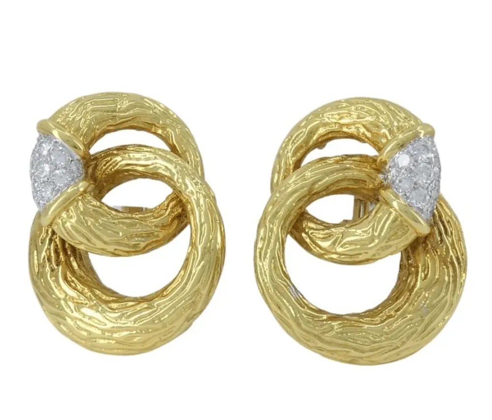 Boucheron - Обеци с клипс Жълто злато, Платина и диаманти