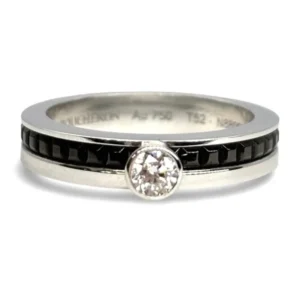 Boucheron Quatre - Пръстен Солитер от 18K бяло злато, диамант и оникс