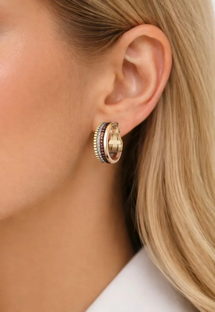 Boucheron Quatre - Обръчни обеци от жълто, розово и бяло злато, диаманти
