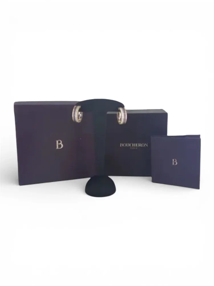 Boucheron Quatre - Обръчни обеци от жълто, розово и бяло злато, диаманти