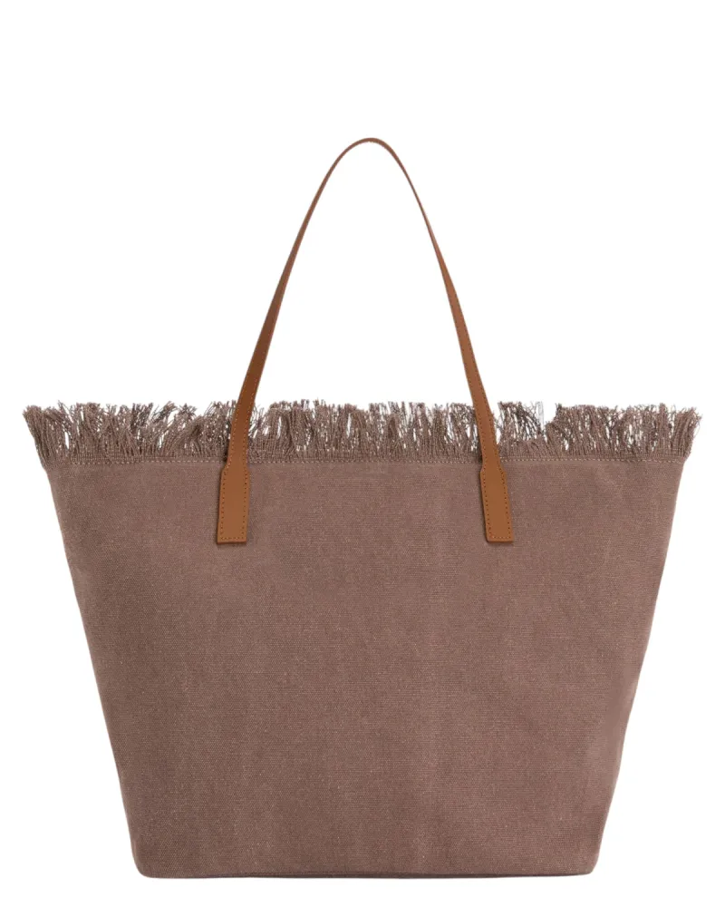 Brown Canvas City Shopper Bag Fringes