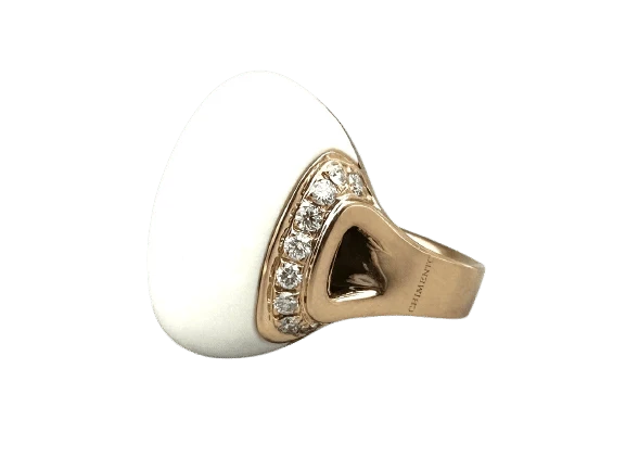 CHIMENTO. Пръстен от розово злато, бял ахат и диаманти