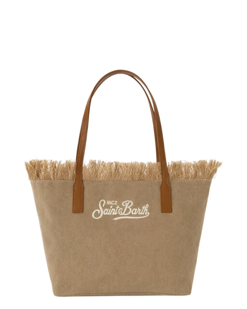 City Medium Bag Beige Canvas Fringes