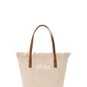 City Medium Beige Canvas Bag Fringes