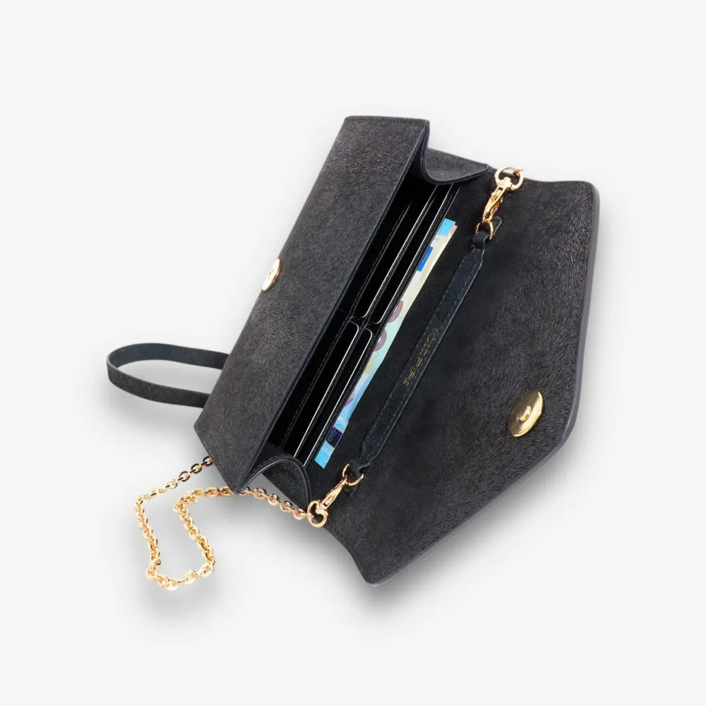 Малка дамска чанта - crossbody - Black Pony кожа - Gold | COLDFIRE