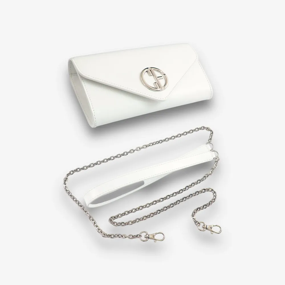 Малка дамска чанта - Crossbody - Бяла полулачена кожа - Сребриста | COLDFIRE