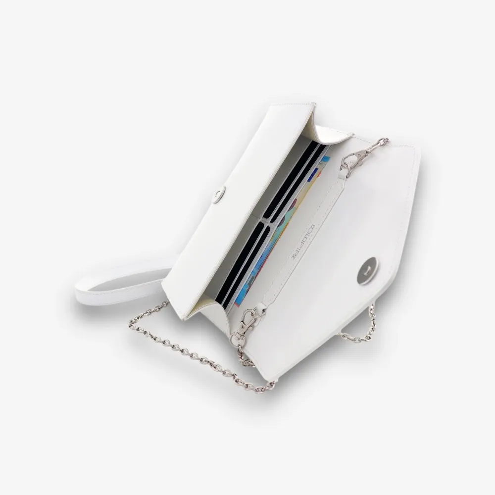 Малка дамска чанта - Crossbody - Бяла полулачена кожа - Сребриста | COLDFIRE
