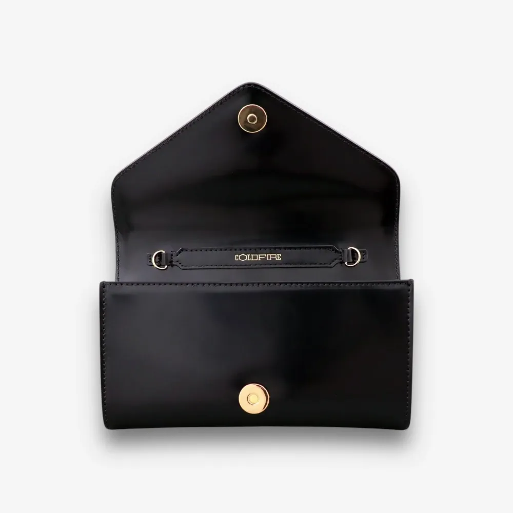Малка дамска чанта - crossbody - черна полулачена кожа - злато | COLDFIRE