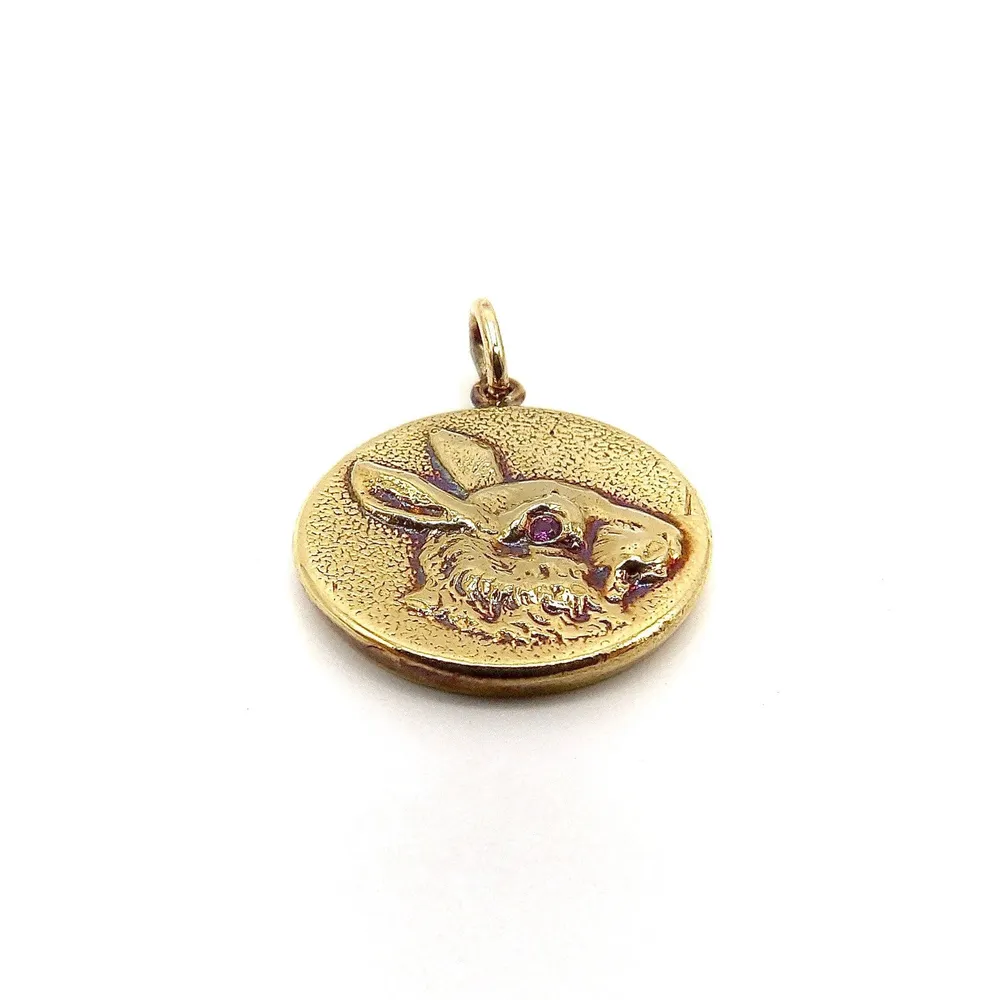 Cute as Button - Висулка медальон заек от 14K злато и рубин