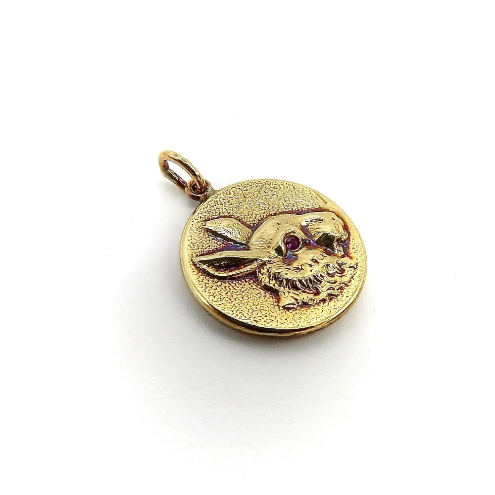 Cute as Button - Висулка медальон заек от 14K злато и рубин