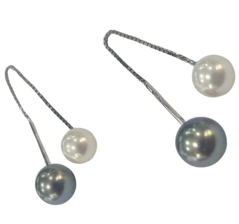 Damiani - Обици с черни и бели култивирани перли от 18-каратово бяло злато