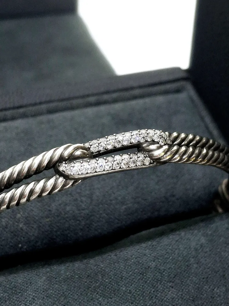 David Yurman - Артикулирана гривна от Сребро и диаманти с брилянтова шлифовка