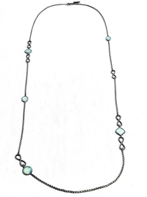 David Yurman - Дълга огърлица от Сребро и халцедони