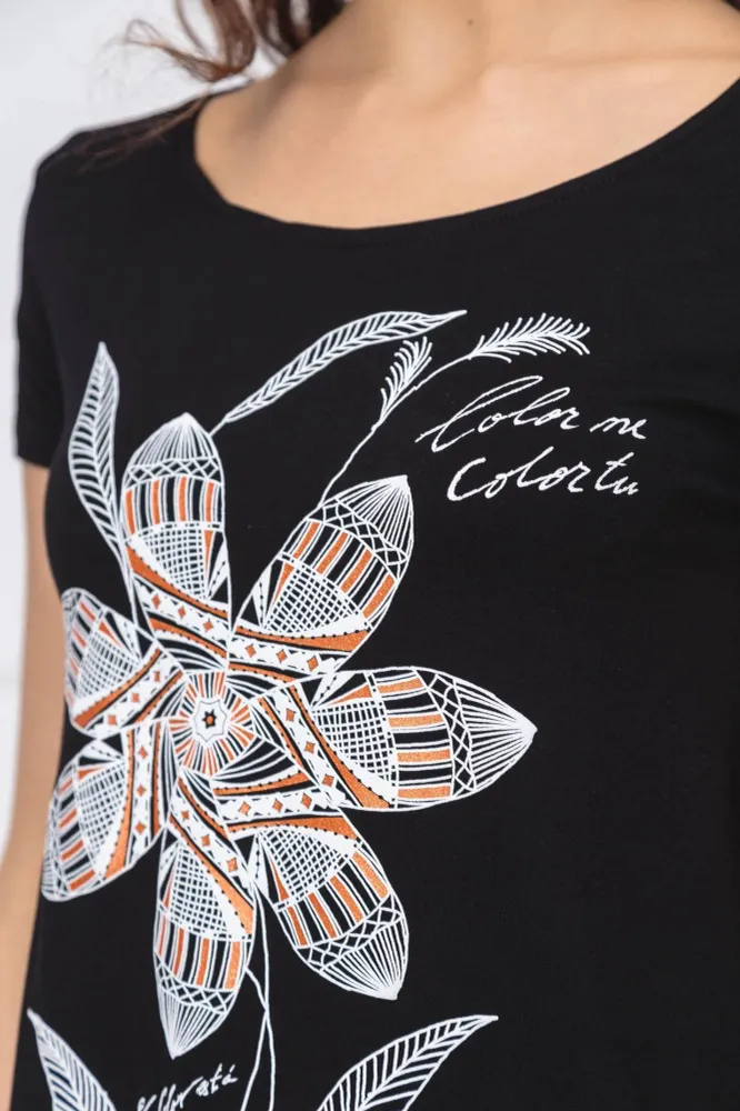 DESIGUAL Дамска лятна тениска, черна с щампа