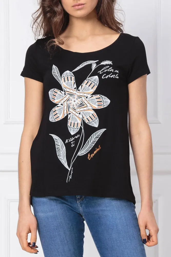 DESIGUAL Дамска лятна тениска, черна с щампа