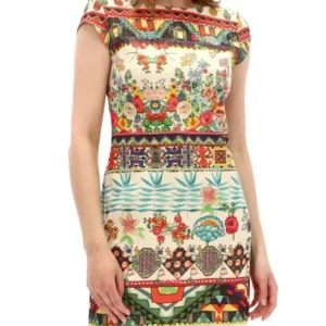 Desigual Дамска памучна къса рокля, бяла с щампа