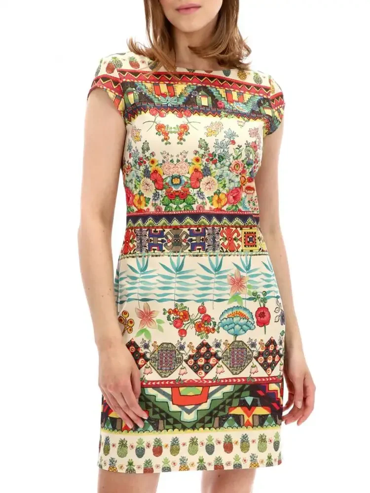 Desigual Дамска памучна къса рокля, бяла с щампа