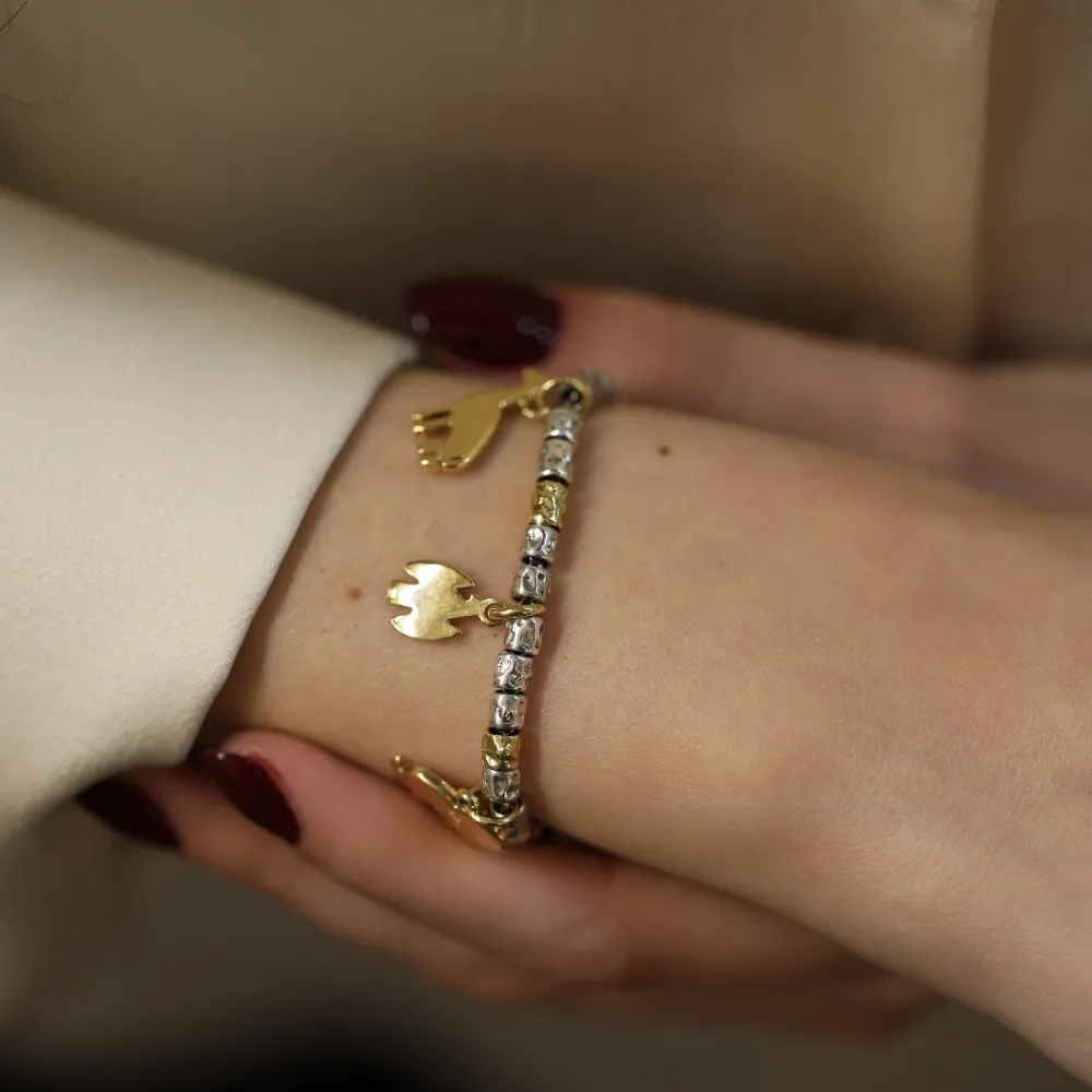 Гривна DoDo 7 висулки – 18k бяло злато & Сребро – 18 см