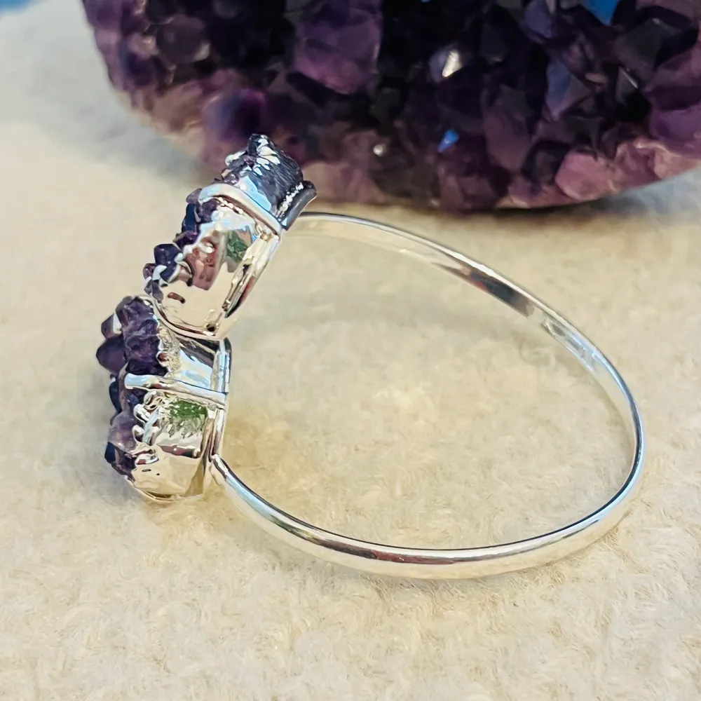Регулируема гривна, издухана със сребърен Druzy Amethyst Brazil Модел 1