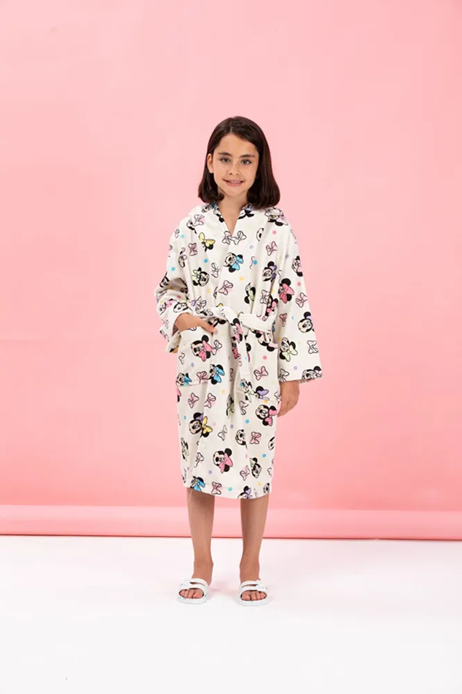 Детски халат за баня «DSNY Minnie Colours Krem» - памук, възраст 9-10г.